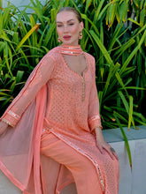 Amaretti Peach Chikankari Lace Kurta Set (set of 3)